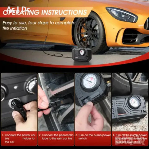 Портативен автомобилен компресор 12V, снимка 2 - Аксесоари и консумативи - 49938962