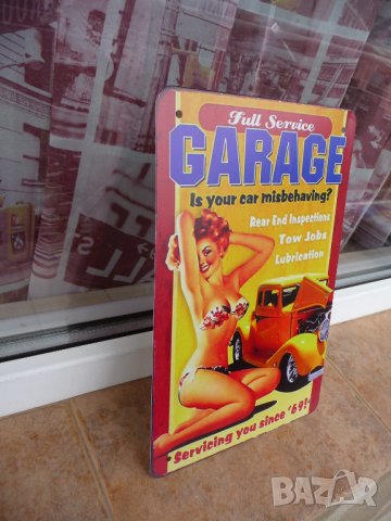Метална табела кола Garage Гараж пълно обслужване ремонт чип ходова част, снимка 2 - Декорация за дома - 43758554