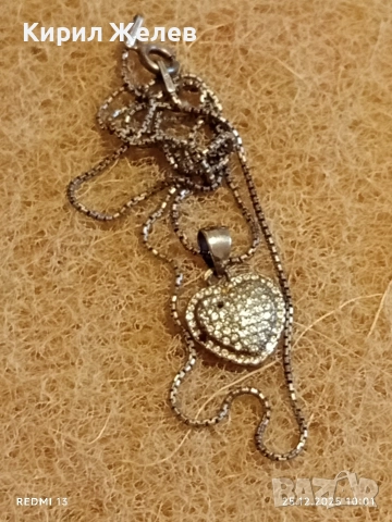 Скъпоценен сребърен пендант сърчице с блестящи цирконий и сребърна верижка 27426, снимка 10 - Колиета, медальони, синджири - 52895715