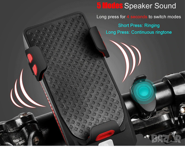 Водоустойчив акумулаторен фар за колело 4 в 1 , снимка 3 - Аксесоари за велосипеди - 44909779