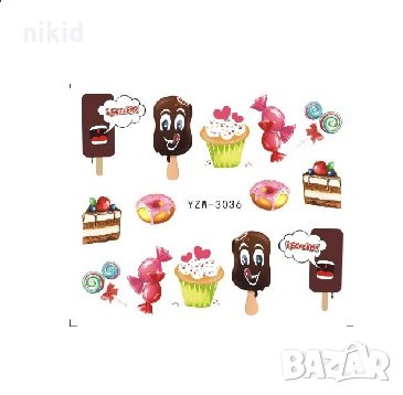 YZW-3036 ескимо поничка торта десерти слайдер ваденки водни стикери за нокти маникюр, снимка 2 - Продукти за маникюр - 33590755