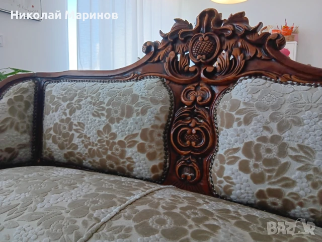 Елегантна холна гарнитура от масивен орех, бароков стил – 1970 г., снимка 5 - Дивани и мека мебел - 51308349