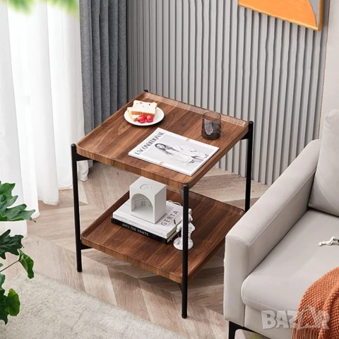 2-етажна квадратна маса за кафе 60см странична в рустик орех/60 см №5, снимка 3 - Маси - 51121673