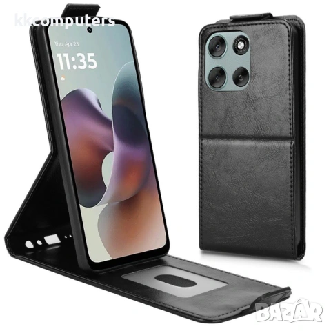 Вертикален Кожен Калъф за Motorola Moto G56 5G - Флип, Магнитен, Стойка, Слот за Карта, Вкл. Протект