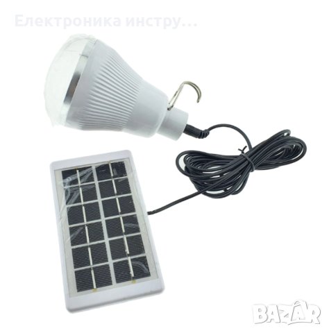 LED лампа с подвижен соларен панел, GR-020, кука, дължина на кабела 2.6m, бутон за управление, бял, снимка 2 - Лед осветление - 43153427