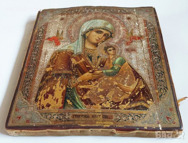 19 Век! Руска Икона на Света Богородица Страстна, снимка 9 - Антикварни и старинни предмети - 39711222