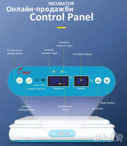 Инкубатор за 120 яйца с микрокомпютър и автоматичен контролер H-120