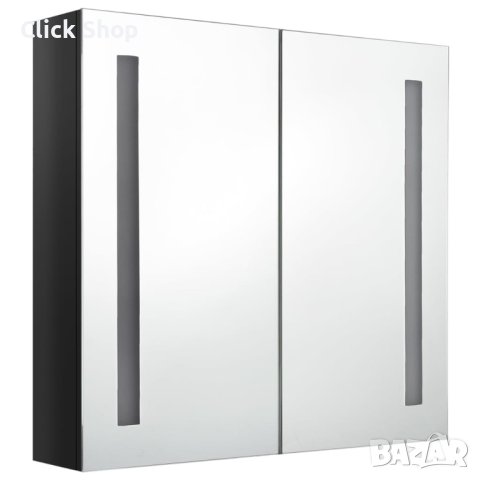 LED шкаф с огледало за баня, искрящо черен, 62x14x60 см, снимка 3 - Огледала - 40550955