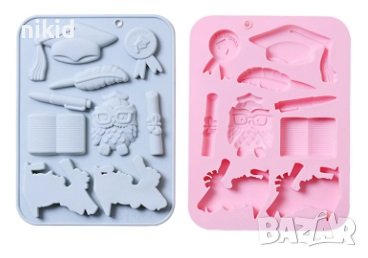 завършване абитуриент тога книга бухал перо химикал значка силиконов молд форма фондан гипс шоколад , снимка 2 - Форми - 43327948