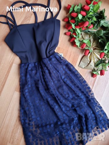 Рокля с воал на точки                 червена ,тъмно синя,бяла, снимка 3 - Рокли - 26551023