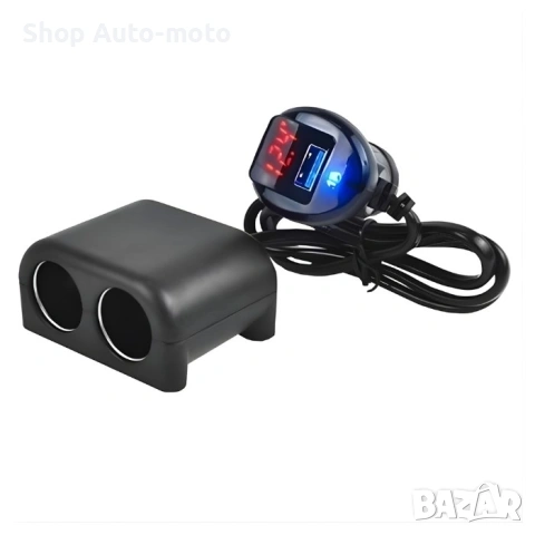 Разклонител за запалка Automat-2 гнезда, USB, Волтметър, 12-24V