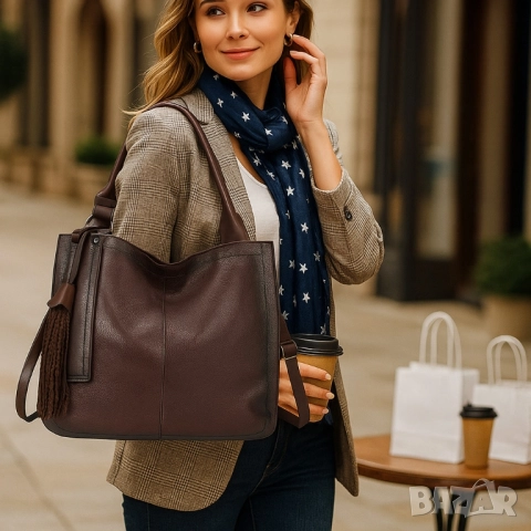 Стилна дамска чанта с голям обем и организация, снимка 4 - Чанти - 51865264