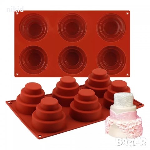 3D 6 бр Триетажна торта на етажи малки кексчета мъфини силиконов молд форма фондан шоколад гипс