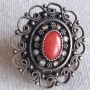 Уникална сребърен медальон-брошка с корали., снимка 1