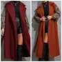 Дамско палто с дълга яка, пачуърк ръкави и връзка на талията отпред, 2цвята , снимка 1