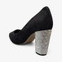 Дамски обувки на ток с камъни - Черен велур и бляскав акцент | T627 black, снимка 3