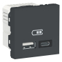 Продавам Двойно USB зарядно тип A+C, 2400mA, 5V, 2M, антрацит SCHNEIDER ELECTRIC Unica NEW
