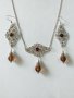 Разкошен комплект бижута с шоколадово кафяви фасетирани капка кристали и орнаменти в цвят Сребро , снимка 4