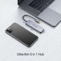 QGeeM USB Type-C Hub 5 в 1, USB 3.0, USB 2.0, HDMI, TF/SD четец на карти, снимка 2 - Други - 35641055