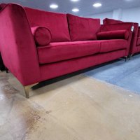 Нови Червени дивани от плат тройка,двойка и табуретка "Idol", снимка 9 - Дивани и мека мебел - 39711887
