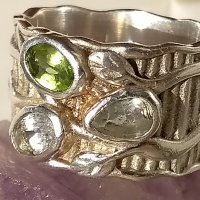 Стилен, сребърен пръстен с естествени камъни, снимка 3 - Пръстени - 38069608
