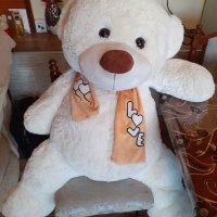Голям бял плюшен мечок с шалче LOVE мечка - мече - мечо, снимка 3 - Плюшени играчки - 38085473