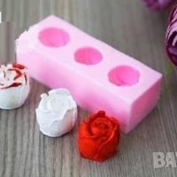 3D 3 пъпки пъпка роза розички затвоени силиконов молд форма фондан шоколад гипс декор, снимка 2 - Форми - 40693330