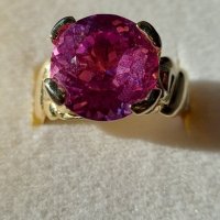 Златен руски пръстен с розов сапфир, снимка 3 - Пръстени - 43582668