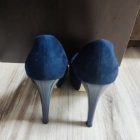 Сини велурени токчета, снимка 3 - Дамски обувки на ток - 43158950