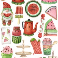 Скрапбук стикери декорация планер рецептурник диня kitchen summer watermelon самозалепващ лист А5