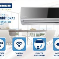 Климатик Heinner Mirror 12000 BTU Wi-Fi, Клас A++, Функция отопление, Филтър с висока плътност, Foll, снимка 1 - Климатици - 39123964