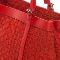 Червена велурена чанта с плетен дизайн, снимка 3 - Чанти - 32872632