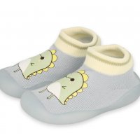 Полски бебешки обувки чорапки, Сиви с динозавър, снимка 3 - Бебешки обувки - 38765894