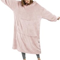  Худи с дълга качулка и преден джоб, меко и удобно, розово, снимка 1 - Пижами - 43215645