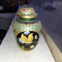 Клоазоне cloisonne клетъчен емайл бронз ваза буркан, снимка 6 - Антикварни и старинни предмети - 44844835