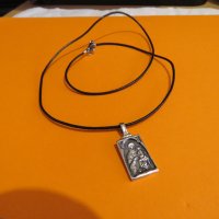 сребърен медальон, сребърно колие икона на Дева Мария с младенеца, Богородица  с надписи на гърба, снимка 3 - Колиета, медальони, синджири - 37536925