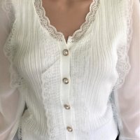 Бяла жилетка, Фина бяла жилетка, Бял пуловер, снимка 4 - Блузи с дълъг ръкав и пуловери - 42998705