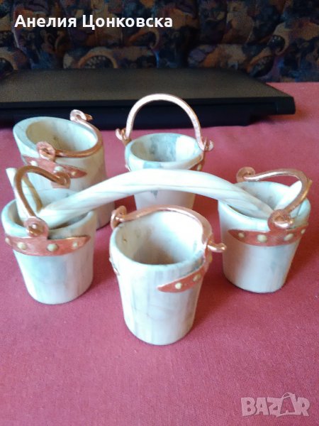 Дървени кофички с медни орнаменти уникати, снимка 1