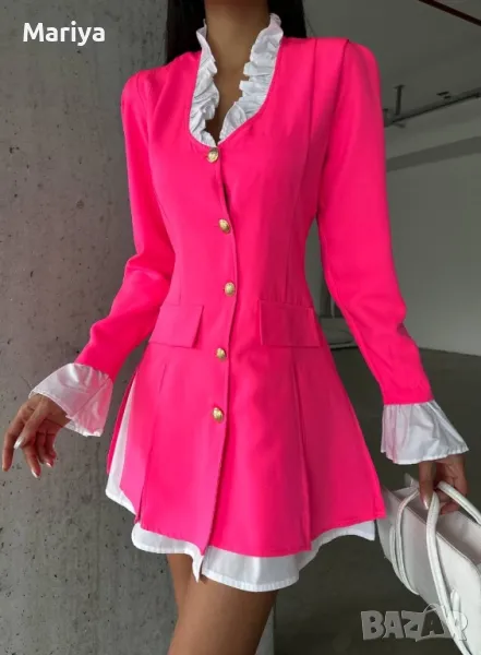 Рокля - сако. Цикламена. Зелена. Бяла. С и Л , снимка 1