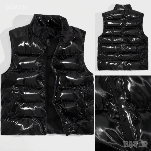 Макси олекотен елек с джобове и цип в черен металик - много мек, лек и комфортен, снимка 1