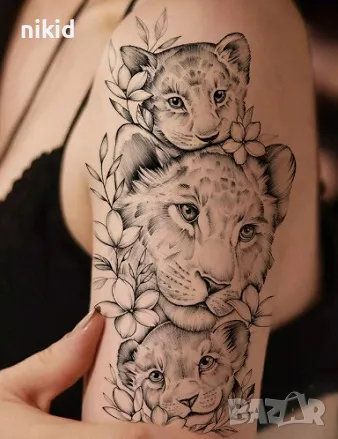 3 тигри тигъра тигър черно бял временна татуировка татос татус Tattoo, снимка 1