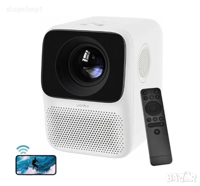 Видеопроектор Xiaomi, Wanbo T2 Max Android 9.0, Преносим, LED, 1080P, WIFI, Бял, снимка 1