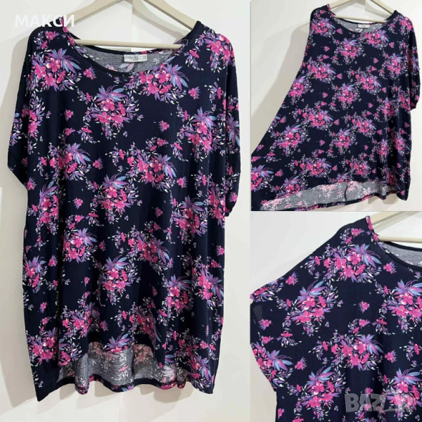 Прекрасна еластична и мека дълга туника с леко удължен гръб и паднал ръкав в красив флорален десен, снимка 1