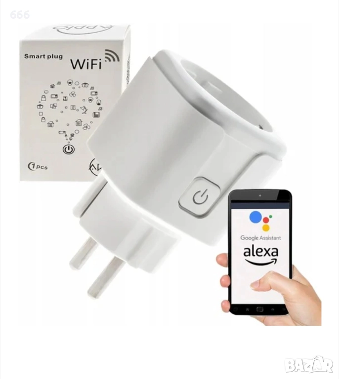 Lewer WiFi контакт с функция ватметър и таймер, 16A, 48x55x43mm, снимка 1