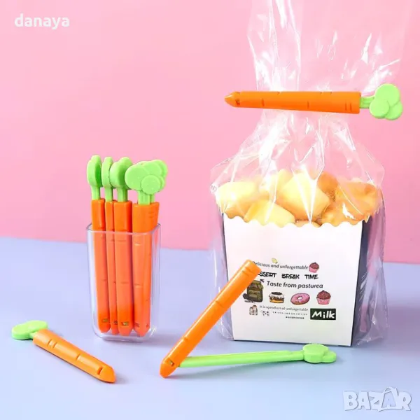 5379 Комплект щипки за торбички Морковчета с магнитна поставка, 5 броя, снимка 1