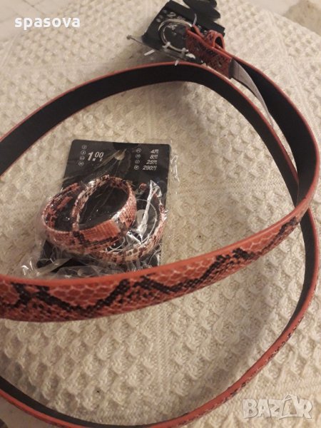 Намален! Дамски колан и обици розови змийска кожа, снимка 1