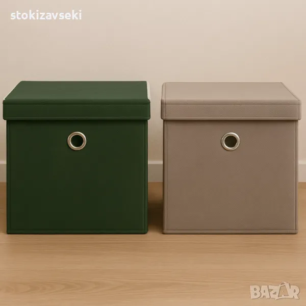 Комплект от 2 текстилни сгъваеми кутии за съхранение с капак, снимка 1