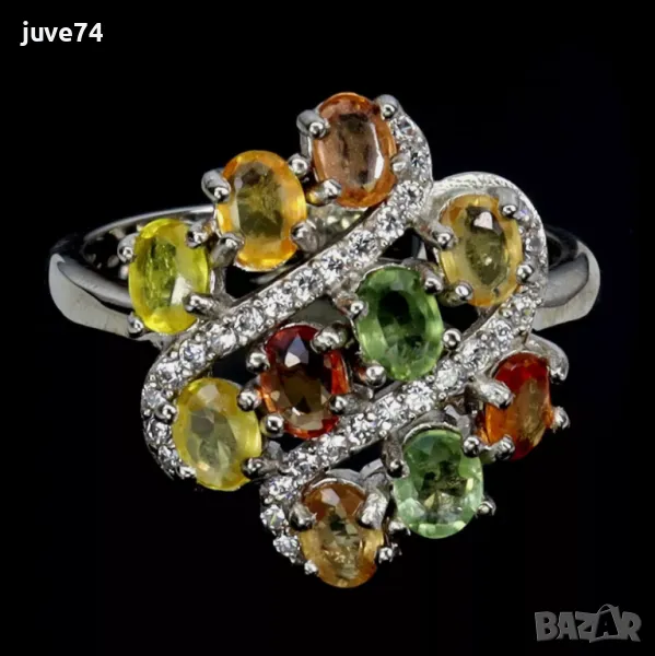 СРЕБЪРЕН ПРЪСТЕН С ЕСТЕСТВЕНИ САПФИРИ (СОНГЕЯ,ТАНЗАНИЯ), снимка 1