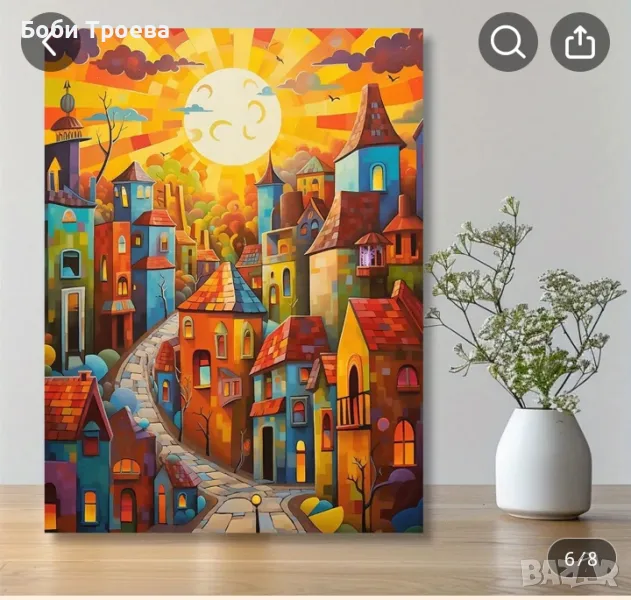 Картина за стена върху платно - Причудлива и жива градска сцена, снимка 1