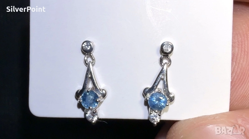 Сребърни обеци с натурални Сапфири , снимка 1